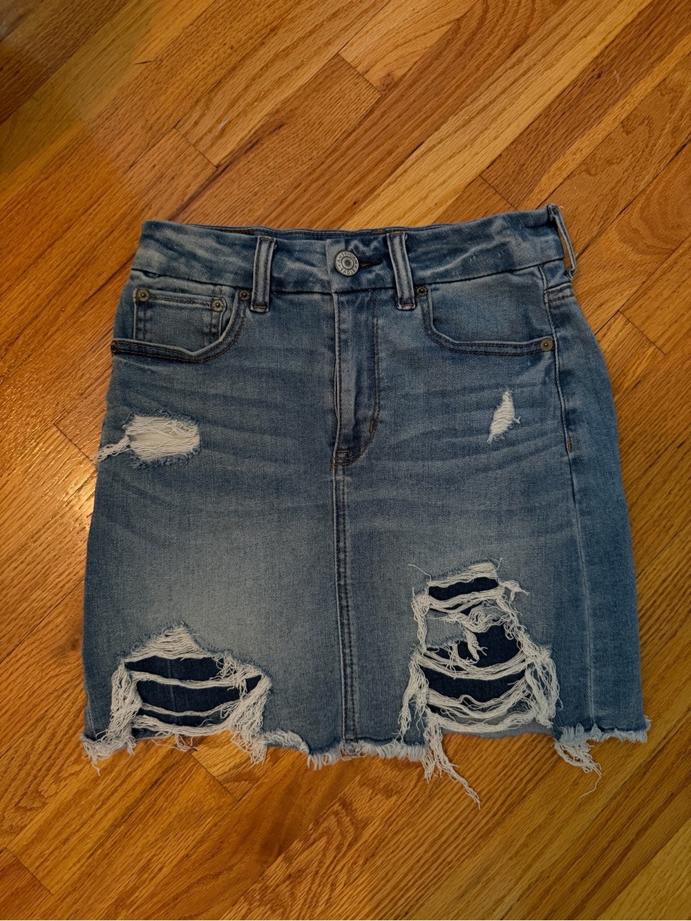 Distressed American Eagle  Denim Mini Skirt